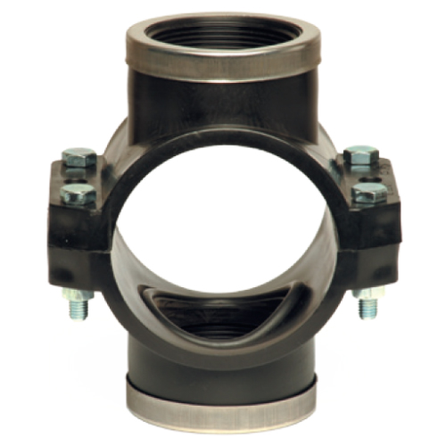 PP Klemmverbinder Typ UNIDELTA f&uuml;r PE Rohre, Anbohrschelle doppelt, mit Verst&auml;rkungsring